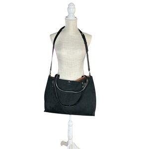 Calvin Klein Fringed Black Suede Tote with Removable Black Pouch